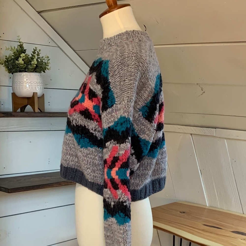 Free People Multicolor Gray Crewneck Sweater with Teal & Pink Accents - Picture 6 of 10